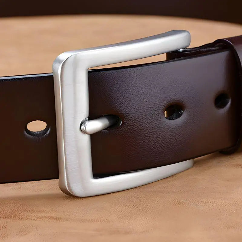 Brown leather belt with silver buckle suitable for homme modèle Orenzio in cuir plein fleur