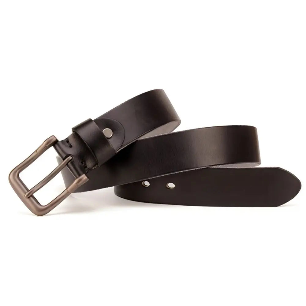 Dark leather belt with metal buckle from Pair of Brown Leather Belts with Metal Buckles