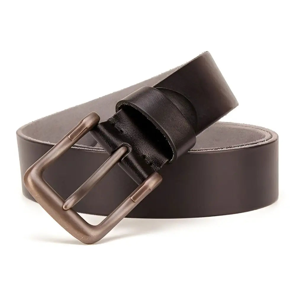Brown leather belt with metal buckle for stylish men’s or women’s fashion accessories