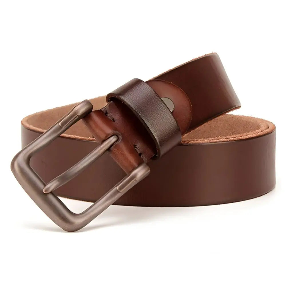 Brown leather belt with a metal buckle from the Pair of Brown Leather Belts collection