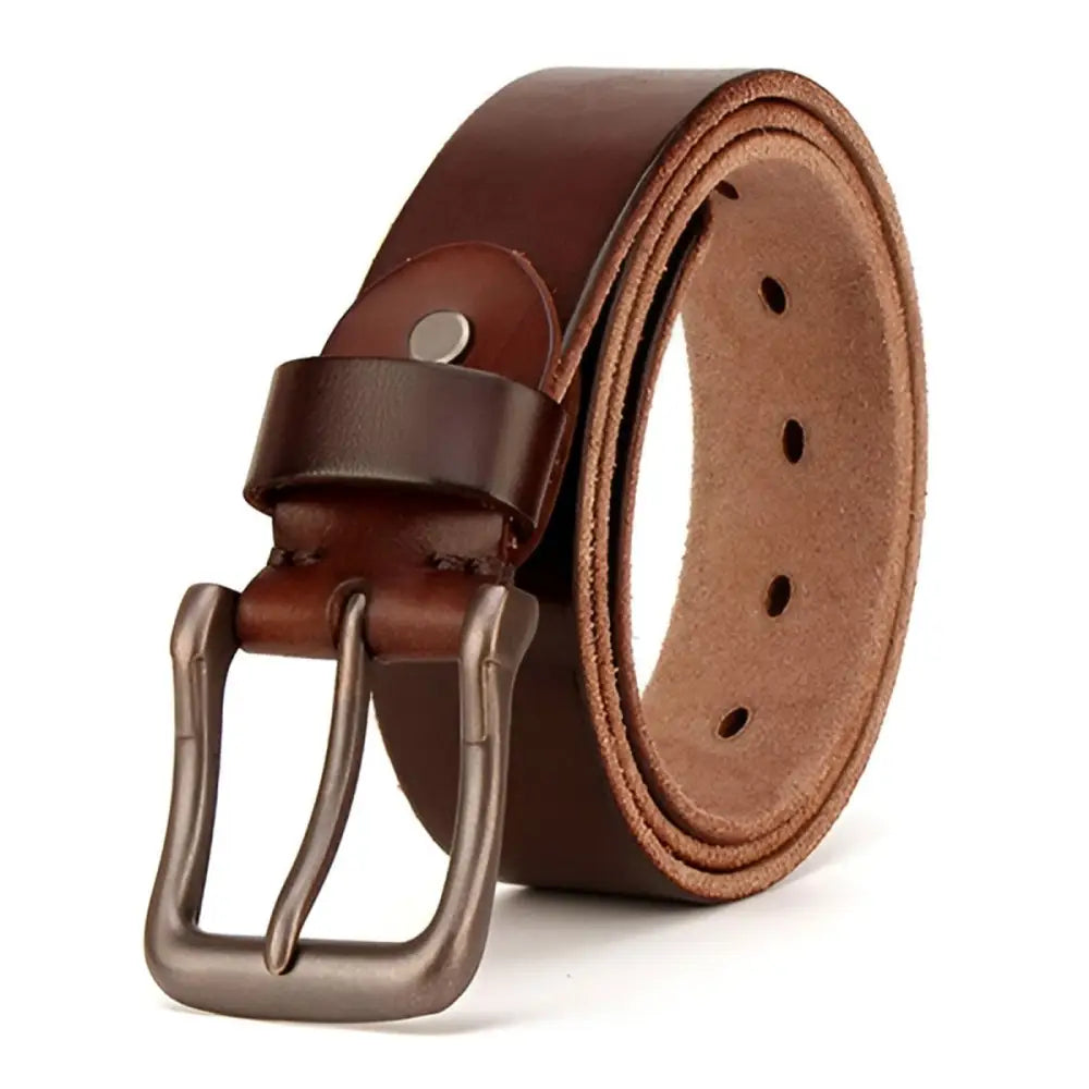 Brown leather belt with metal buckle from Pair of Brown Leather Belts with Metal Buckles
