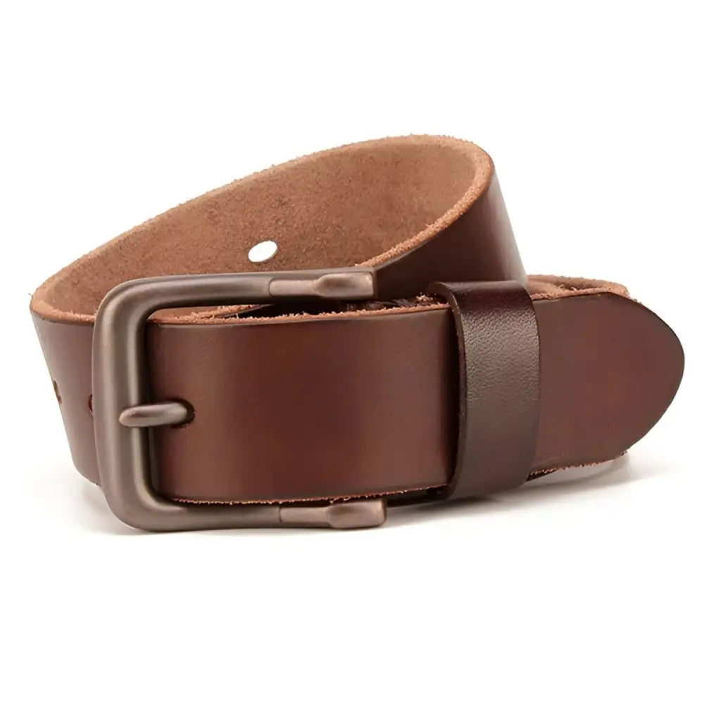 Brown leather belt with metal buckle from Pair of Brown Leather Belts with Metal Buckles