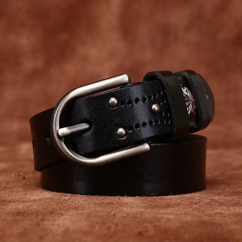 Black leather belt with a silver buckle from Colorful Leather Belts collection