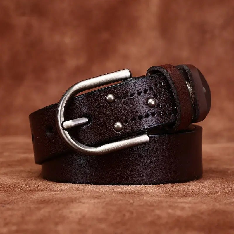 Dark brown leather belt with silver buckle from Colorful Leather Belts collection