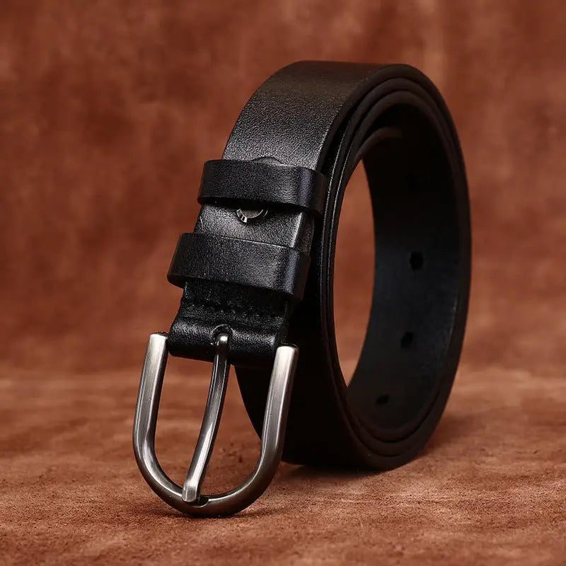Black leather belt with silver buckle from Colorful Leather Belts with Decorative Buckles for Stylish Accessories