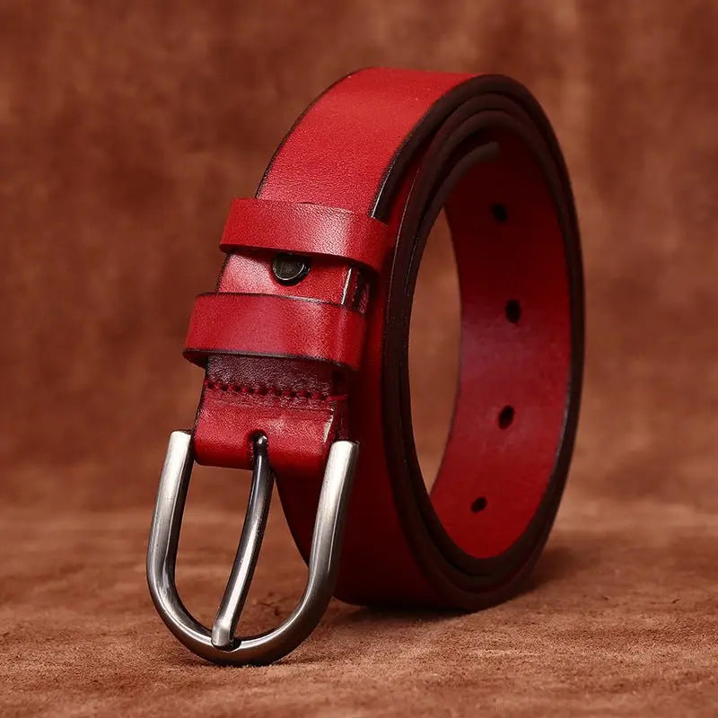 Red leather belt with silver buckle from Colorful Leather Belts with Decorative Buckles for Stylish Accessories