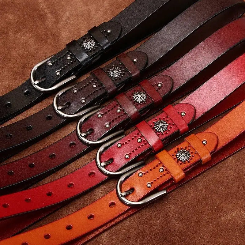 Colorful leather belts with decorative buckles for stylish accessories