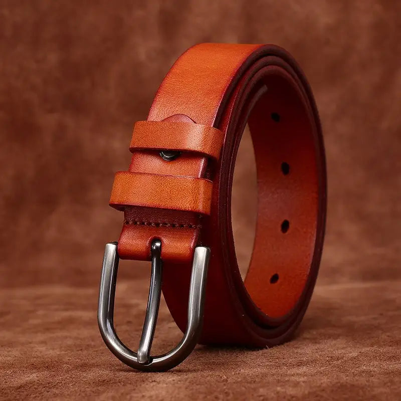 Orange leather belt with silver buckle from Colorful Leather Belts with Decorative Buckles for Stylish Accessories
