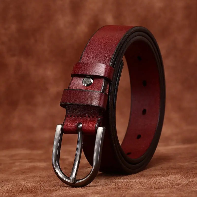 Burgundy leather belt with silver buckle for stylish accessories in Colorful Leather Belts collection