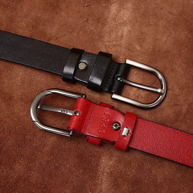 Leather belt duo with decorative buckles from Colorful Leather Belts collection for stylish accessories