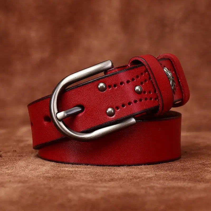 Red leather belt with silver buckle from Colorful Leather Belts for Stylish Accessories