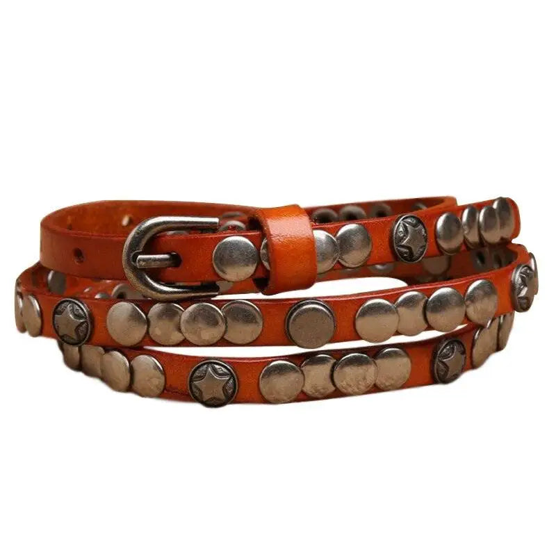 Orange studded women’s leather belt from Alpui Women’s Leather Belt Collection