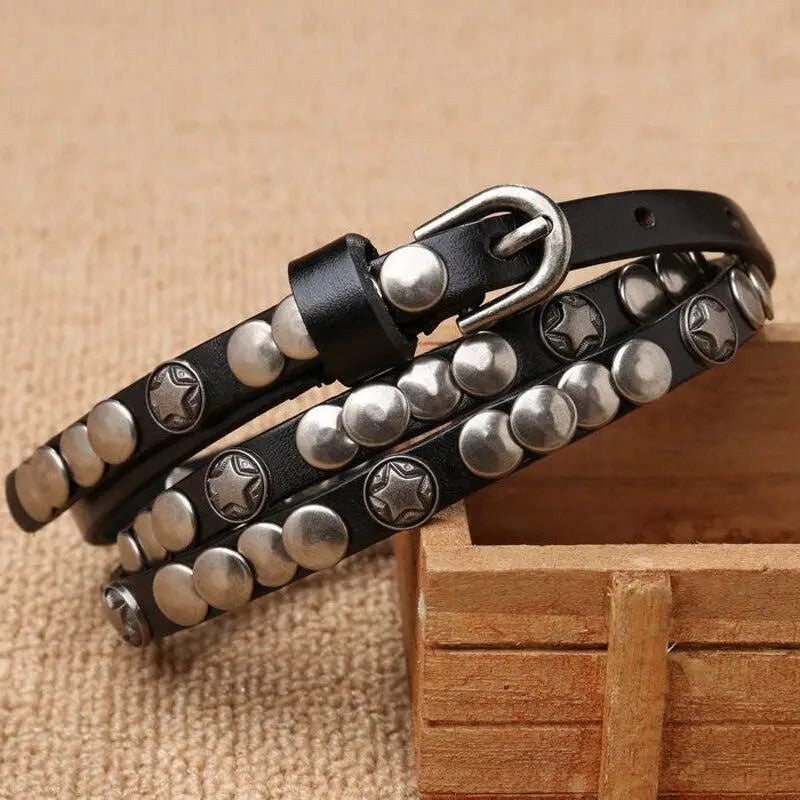 Alpui Women’s Leather Belt with Silver Studs from the Women’s Leather Collection