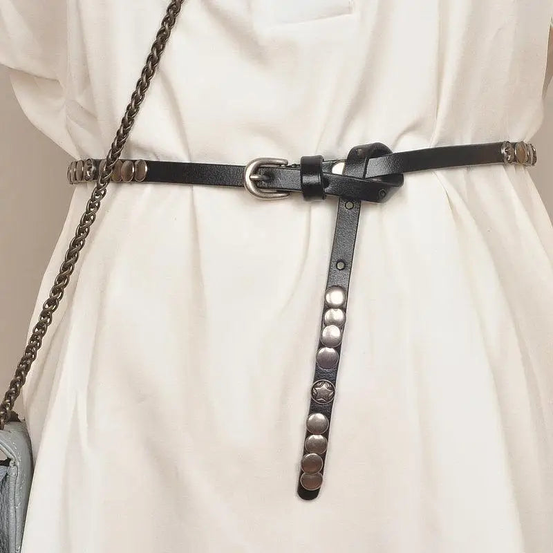 Black studded women’s leather belt from Alpui Women’s Leather Belt Collection