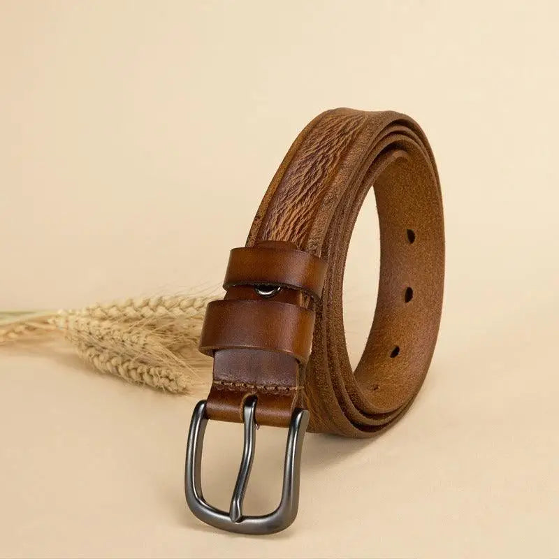 Brown leather belt with metal buckle for Anaa Model, premium leather accessory