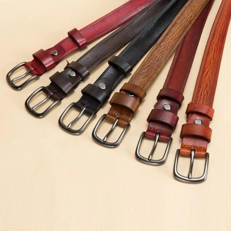 Assorted leather belts with metal buckles for Anaa Model product display