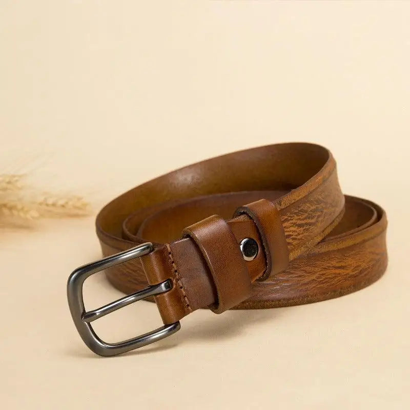Brown leather belt with metal buckle for Anaa Model product showcase