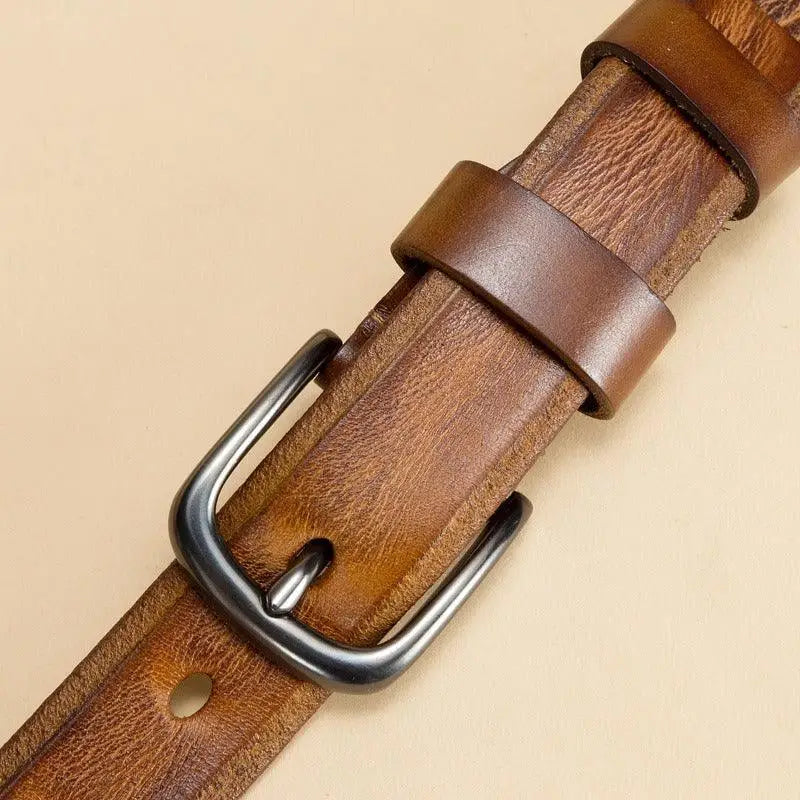 Brown leather belt with metal buckle for Anaa Model, premium quality leather accessory