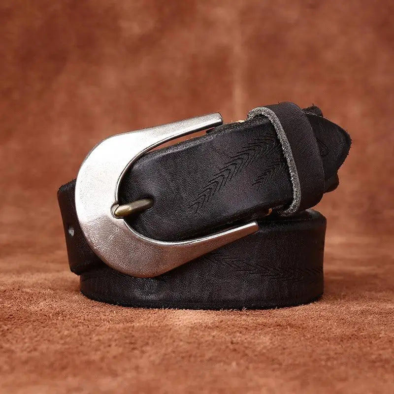 Black leather belt with silver buckle from the Set of Three Leather Belts collection