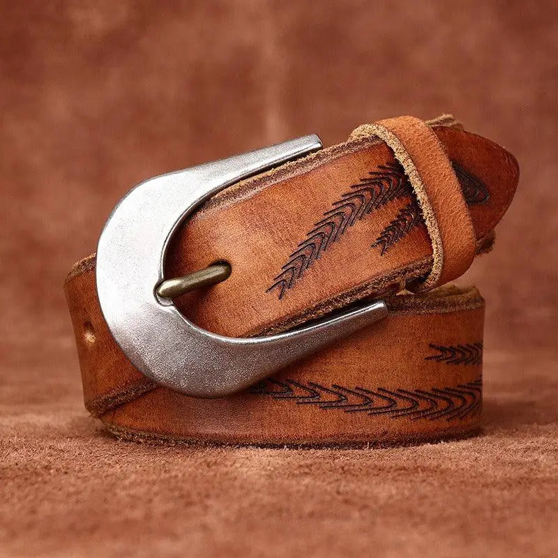 Set of three brown leather belts with silver buckles for versatile style