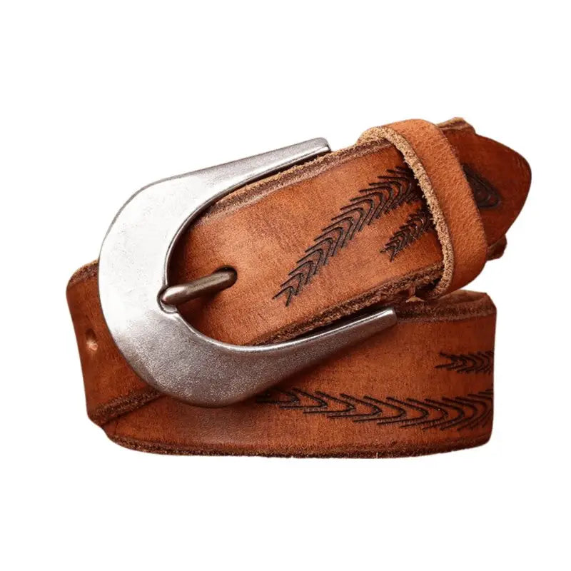 Set of three brown leather belts with silver buckles for versatile styling