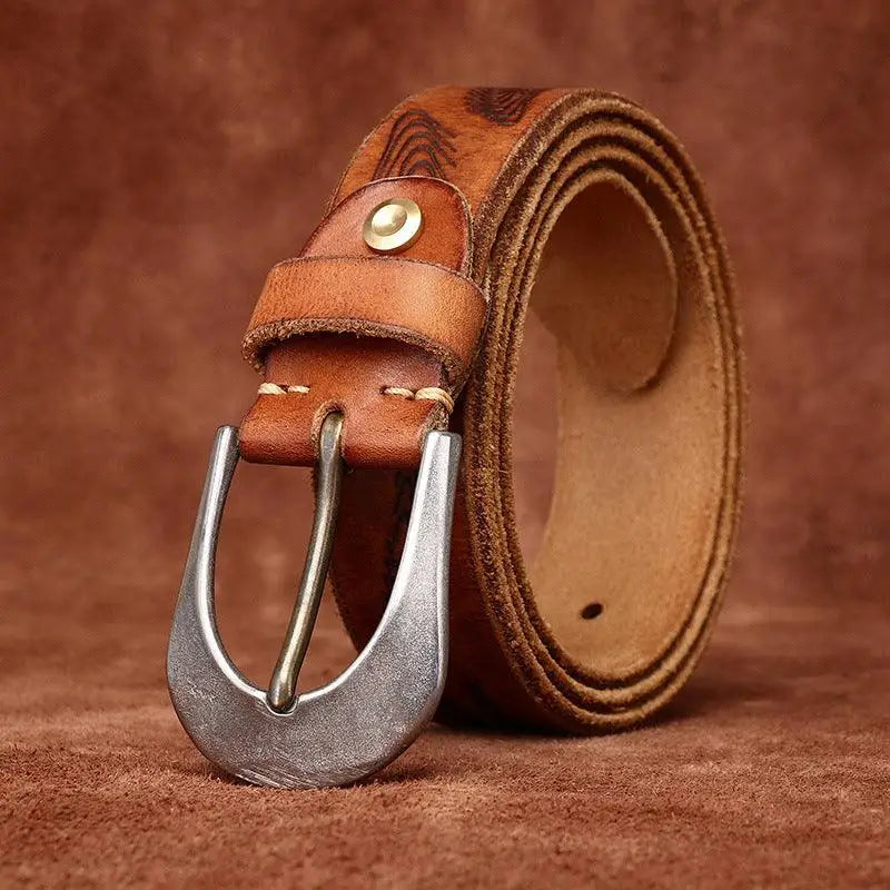 Set of three brown leather belts with silver buckles for men and women