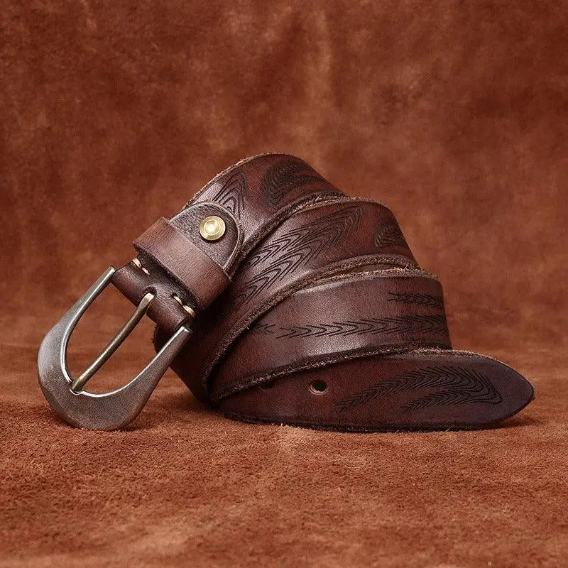 Brown leather belt with metal buckle from the Set of Three Leather Belts with Silver Buckles