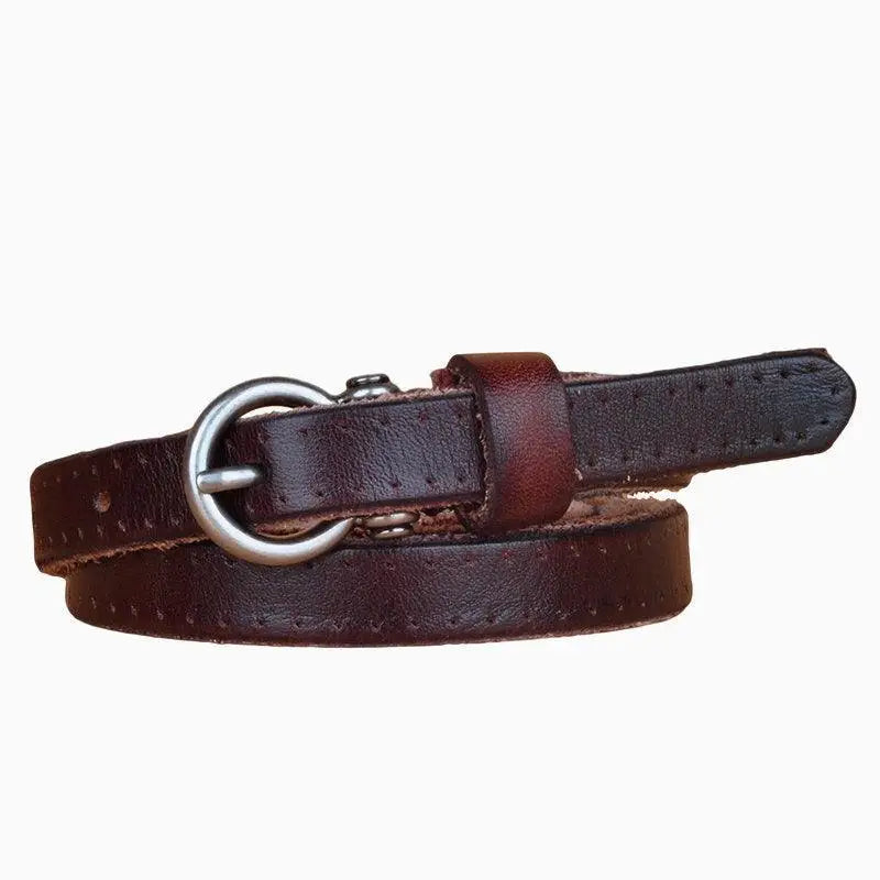 Brown leather belt with silver buckle from Colorful Leather Belts Set for Dresses and Outfits