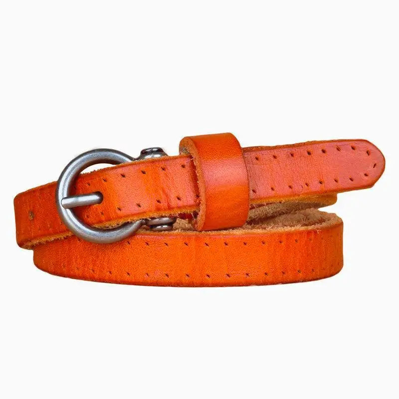 Orange leather belt with silver buckle from Colorful Leather Belts Set for Dresses and Outfits