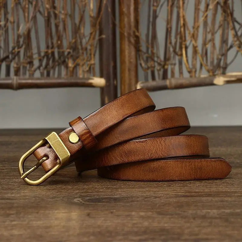 Full-grain leather belt with brass buckle from a set of four for stylish attire