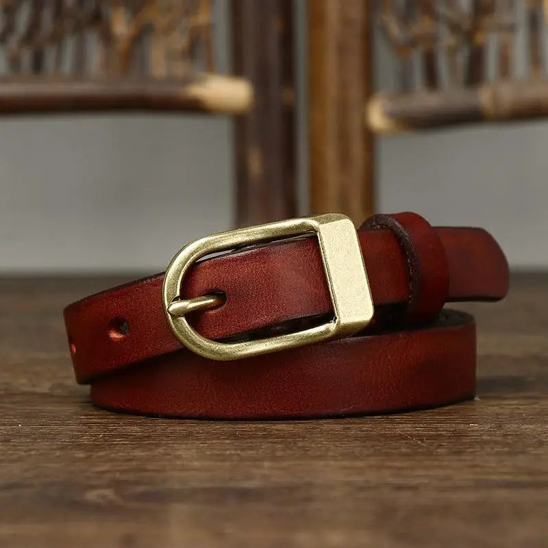 Full-grain leather belt with brass buckle from a set of four stylish full-grain leather belts
