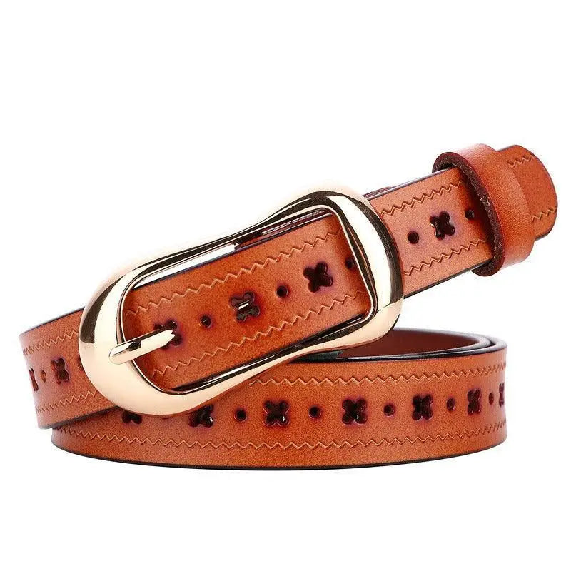 Brown leather belt with an elegant gold buckle from Leather Belts in Various Colors collection