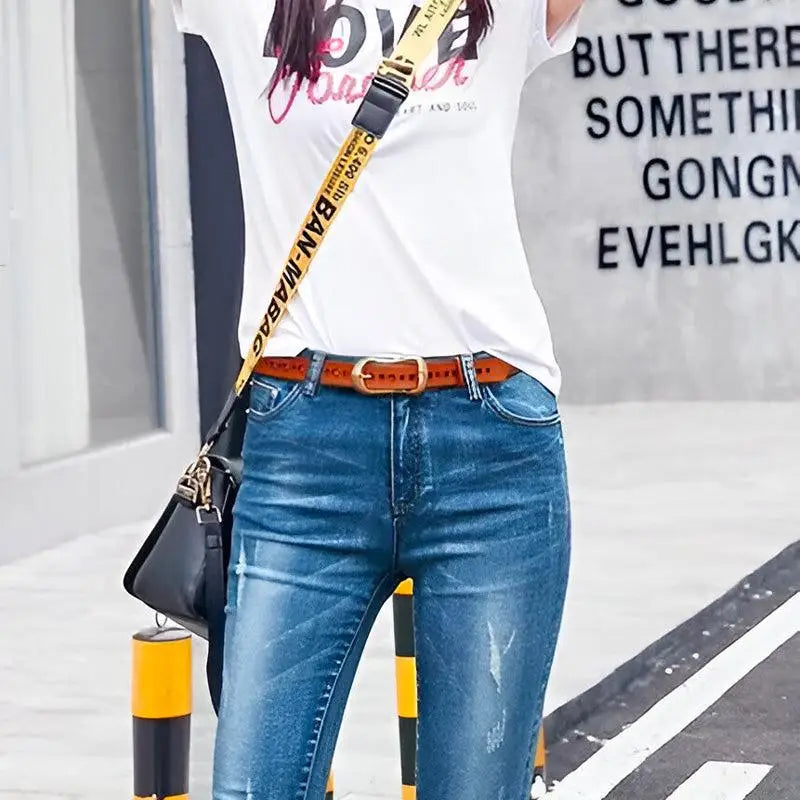 Brown leather belt with an elegant buckle from Leather Belts in Various Colors collection