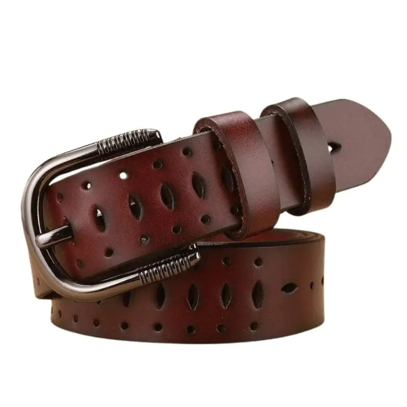 Genuine leather Atila Belt with decorative perforations and silver buckle