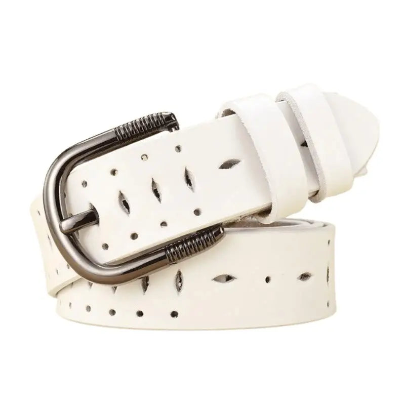 Genuine Leather Atila Belt with decorative perforations and silver buckle