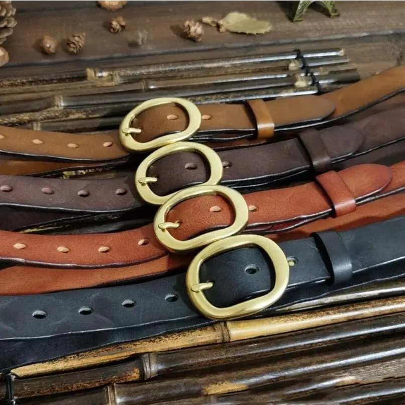 Leather belt with brass buckle for a classic style in Brown Leather Belt with Brass Buckle product image