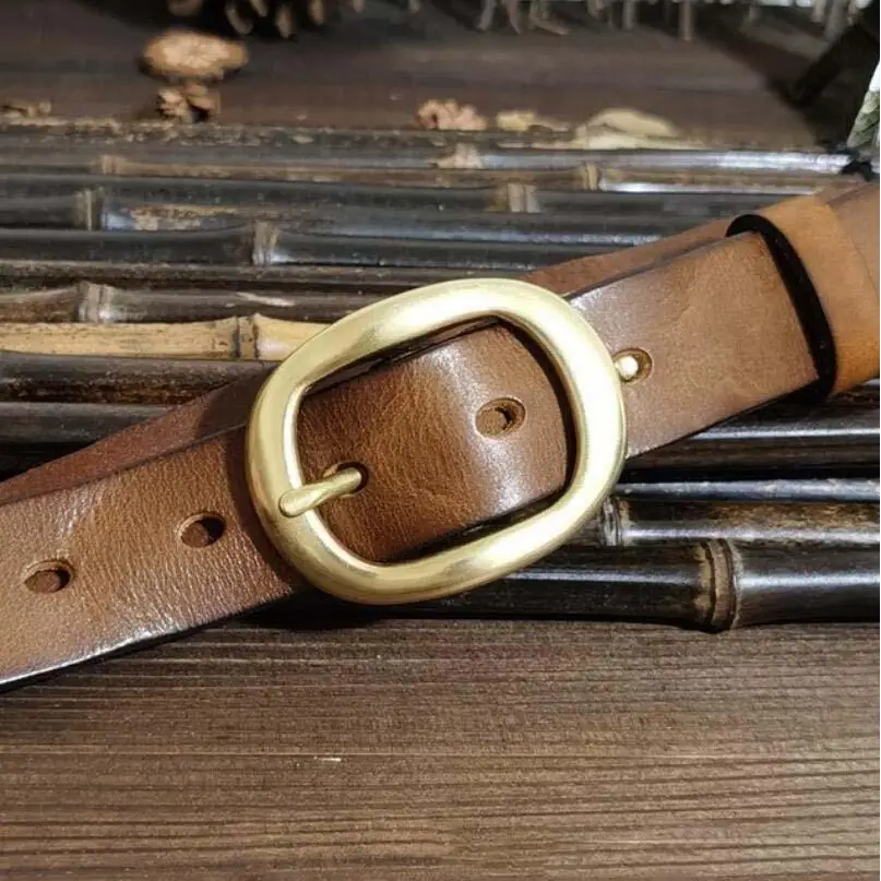 Brown leather belt with brass buckle for classic style product image