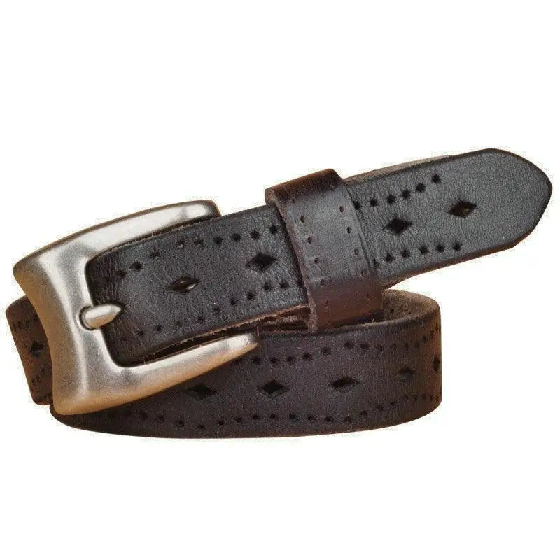 Bahiti Model brown leather belt with silver buckle for stylish men’s accessories