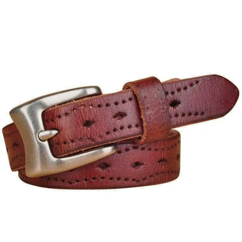 Maroon leather belt with silver buckle from Bahiti Model Brown Leather Belt collection