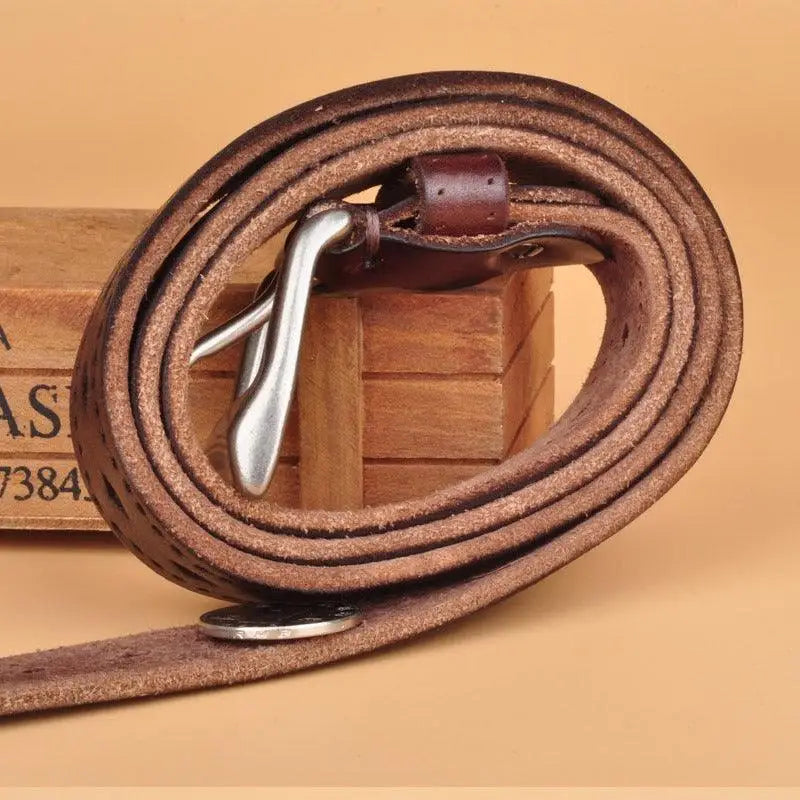 Bahiti Model brown leather belt with silver buckle for stylish men’s fashion
