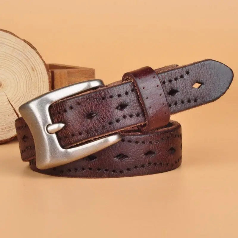 Bahiti Model brown leather belt with silver buckle for stylish men’s fashion
