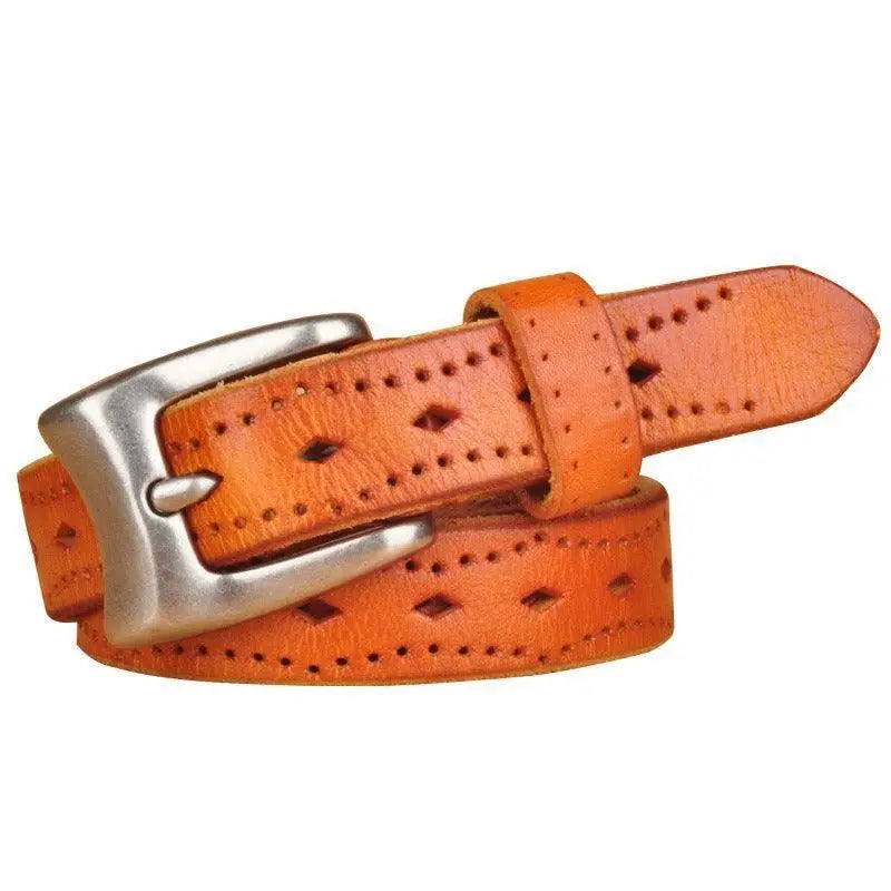 Orange leather belt with silver buckle from Bahiti Model Brown Leather Belt collection