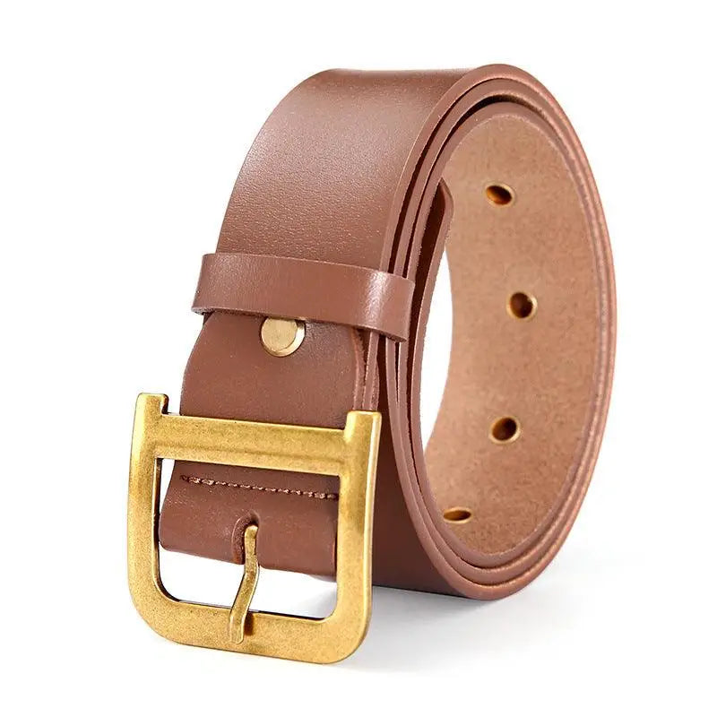 Brown leather belt with gold buckle accessory for Black Trench Coat