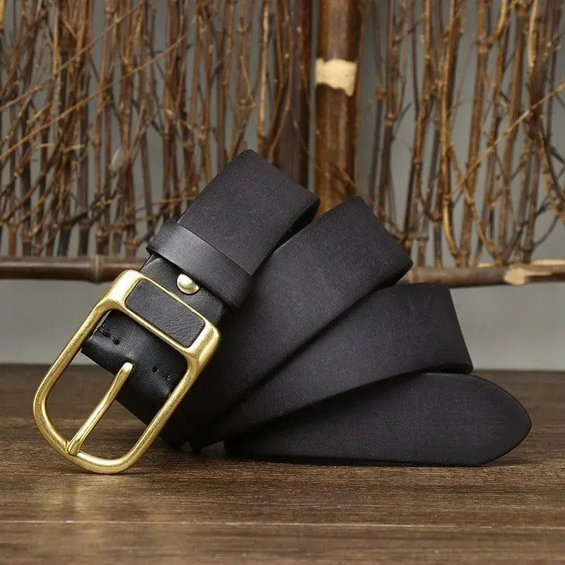 Black leather belt with brass buckle from Leather Belts with Brass and Gold Buckles for Men