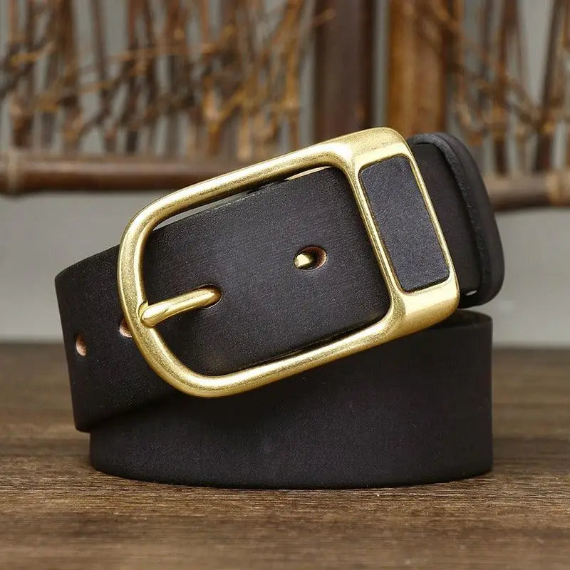 Black Leather Belt with Brass Buckle for Men in Leather Belts with Brass and Gold Buckles collection
