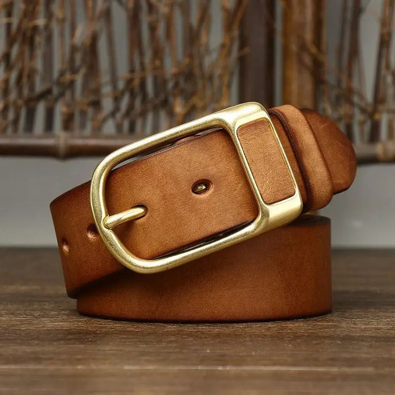 Leather belt with brass buckle for men from Leather Belts with Brass and Gold Buckles collection