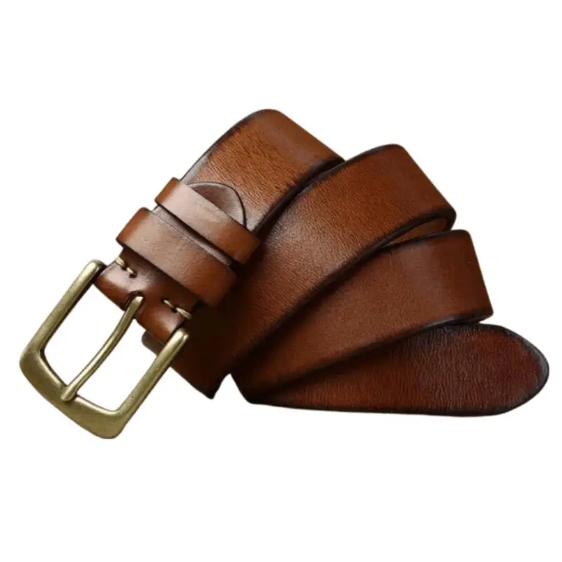 Brown leather belt with brass buckle from Caesia Leather Belt for Men