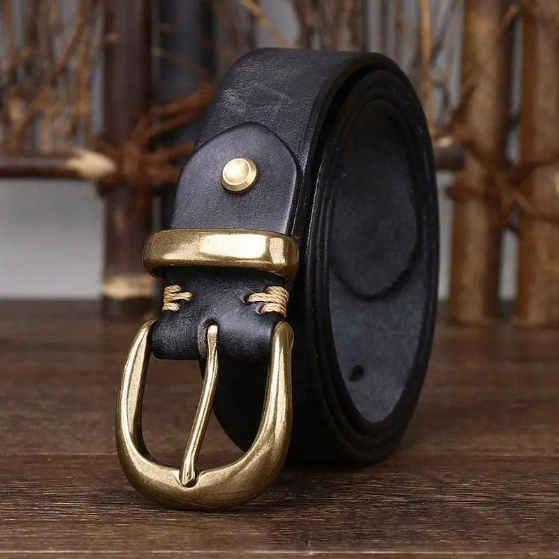 Full-grain leather belt with brass buckle for timeless style and durable wear