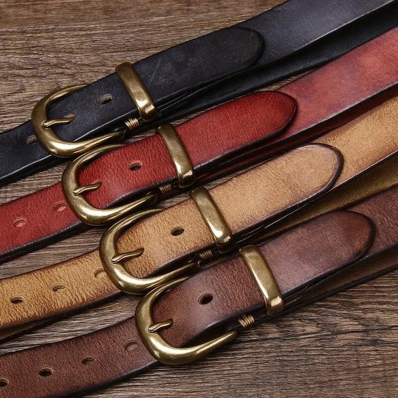 Full-grain leather belt with brass buckle for timeless style and durability