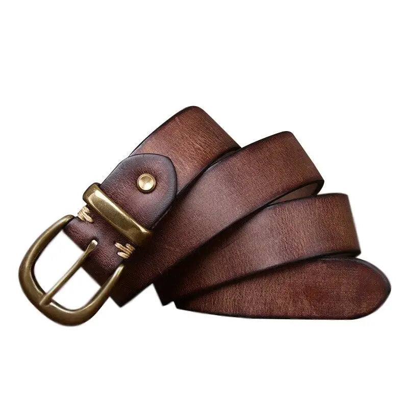 Full-grain leather belt with brass buckle for timeless style and everyday elegance